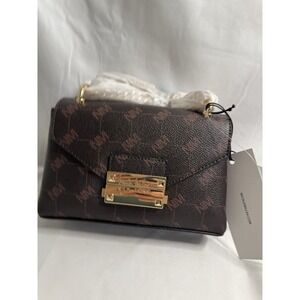 Nicole‎ Miller Brown Logo Gold Hardware Shoulder Crossbody Bag Purse